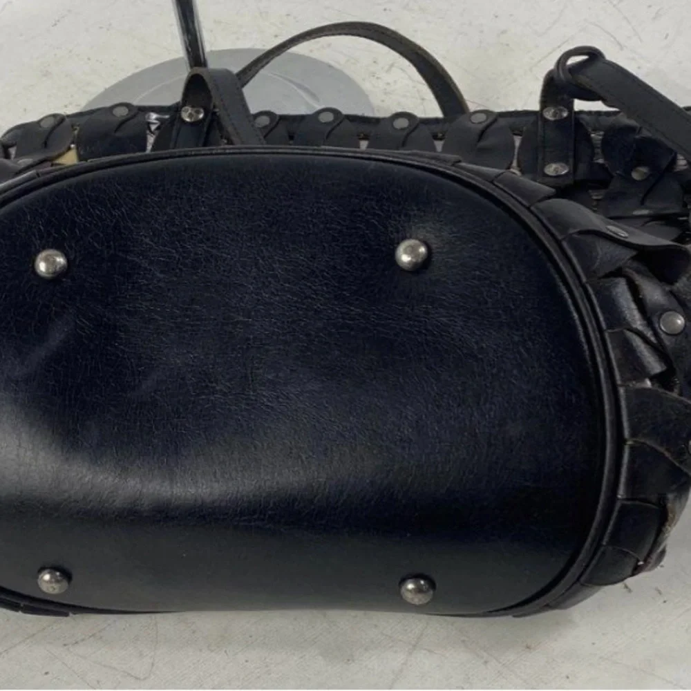 Patricia Nash Mizzana Twisted Braid Leather Tote Bag Black Studded - Picture 7 of 10